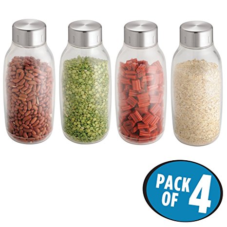 mDesign Food Storage Bottles for Kitchen Pantry, Cabinet to Hold Candy, Milk, Nuts, Juices, Creamer - Set of 4, 40-oz., Stainless Steel Lid