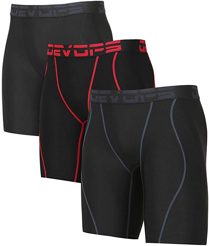 DEVOPS Men's 3 Pack Sports Performance Active Compression Cool Dry Baselayer Shorts