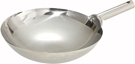 Winco Stainless Steel Wok with Welded Joint Handle, 16-Inch