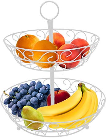 Sorbus 2-Tier Countertop Fruit Basket Holder & Decorative Bowl Stand—Perfect for Fruit, Vegetables, Snacks, Household Items, and Much More (White)