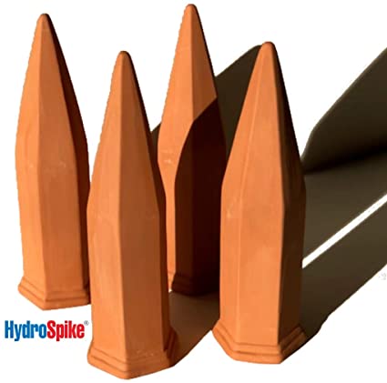 HydroSpike ClaySpike (4-Pack) Plant Terracotta Watering Spikes Kit for Outdoor Pot. 7 Inch Extra Long Stakes. Terra Cotta Self Automatic Slow Hydro Drip Irrigation System. Glass Wine Bottle Waterers