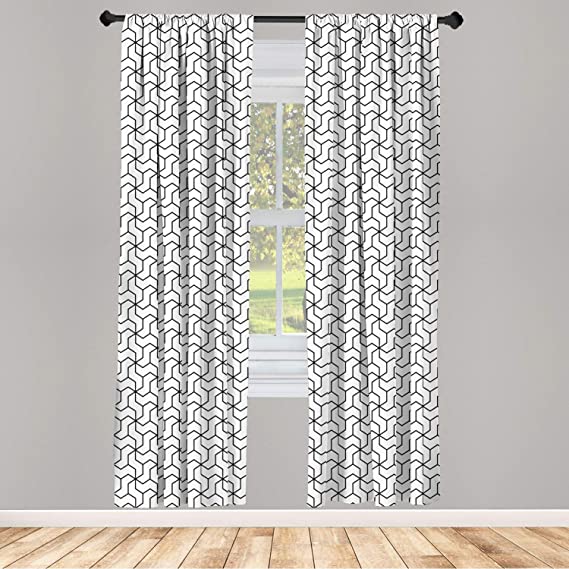 Ambesonne Black and White Curtains, Geometric Arrangement with Monochrome Design Lines and Optical Illusion, Window Treatments 2 Panel Set for Living Room Bedroom Decor, 56" x 95", Black White