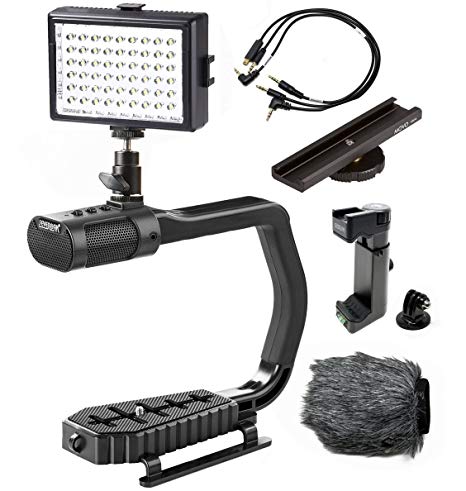 Sevenoak MicRig Video Bundle with Grip Handle, Stereo Microphone, 54 LED Light, Shoe Extender Bracket, Windscreen, Adapters for DSLR Cameras, Smartphones and GoPro