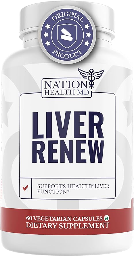 NATION HEALTH MD Liver Renew - Liver Cleanse Detox & Repair - Liver Support Supplement with Artichoke Extract, Milk Thisle, Dandelion and Turmeric - 60 Capsules