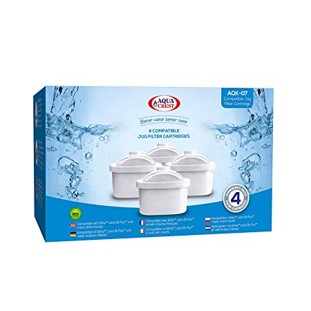 AquaCrest AQK-07 Compatible Water Jug Filter Replacement for Brita Maxtra, Mavea, Laica Bi-Flux, Dafi Unimax, Aquaphor Maxfor, AmazonBasics, PearlCo Unimax, Aluna Cool, Lauson AWF102 (4)