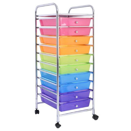 Giantex 10 Drawer Rolling Storage Cart Scrapbook Paper Office School Organizer Clear (COLOR)