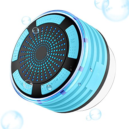 Bluetooth Speaker, Goodsmiley Portable IP7 Waterproof Wireless Shower Swimming Pool Loudspeaker with Suction Cup and Light (Light Blue)