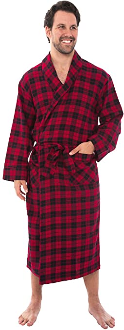 Alexander Del Rossa Men's Lightweight Flannel Robe, Soft Cotton Kimono, 2X Red Buffalo Check Plaid (A0707Q422X)