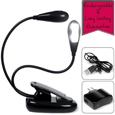 Portable light, clip on light & rechargeable led light (adaptator & USB cable included) with 2 adjustable arms & padded clip on partition light - 5 brightness mode for this book light