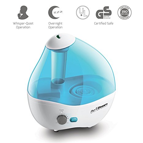 PurSteam Ultrasonic Cool Mist Humidifier - Superior Humidifying Unit with Whisper-Quiet Operation, Automatic Shut-Off, and Night Light Function 2.2 L Water Tank up to 17 hours Operating Time
