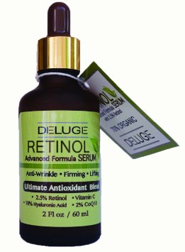 Retinol Serum Advanced Formula with Vitamin C, Hyaluronic Acid, CoQ10, Antioxidant Blend. Anti-aging, Firming & Lifting, Excellent for Sensitive Skin. 70% ORGANIC.