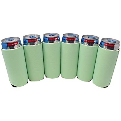 TahoeBay 6 Slim Can Sleeves - Blank Neoprene Beer Coolers – Compatible with 12oz RedBull, Michelob Ultra, Spiked Seltzer (Mint, 6)