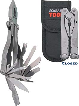 Schrade ST1N 7in Stainless Steel 21 Piece Tough Multi-Tool with Can Opener, Pliers, Screwdrivers and Sheath for Outdoor Survival, Camping and EDC