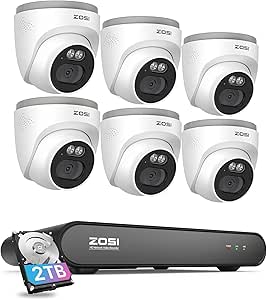 ZOSI C220 8CH 4MP QHD 2.5K PoE Home Security Camera System, 8CH 5MP 3K NVR with 2TB HDD for 24/7 Record, 6 x 4MP(1440p) Dome IP Cameras Outdoor Indoor, Smart AI Human Detection, One-Way Audio