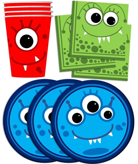Mighty Monster Birthday Party Supplies Set Plates Napkins Cups Tableware Kit for 16