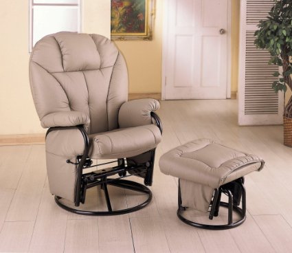 Coaster Knitted Pillow Style Bone Leatherette Swivel Glider Rocking Chair w/Ottoman
