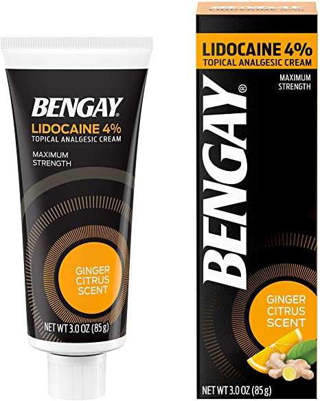 Bengay Pain Relieving Lidocaine Cream Topical Analgesic, Ginger Citrus Scent, 3 oz