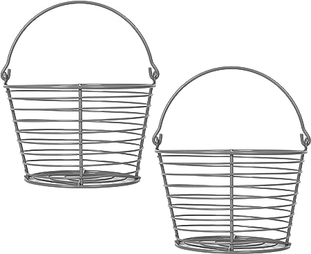 CONCORD 8" Egg Basket For Storage Collecting and Transporting Chicken and Duck Eggs. Farm Grade Wire Baskets. 2 Pack (Grey)