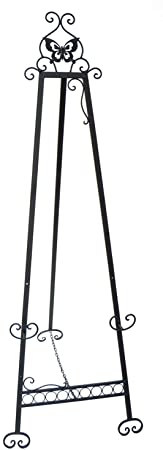 Designstyles Decorative Metal Easel Stand – Adjustable Floor Display for Art Pieces, Signs, Mirrors and Chalk/Dry Erase Boards - 61" Tall, Antique Finished Iron, Black – Butterfly Design