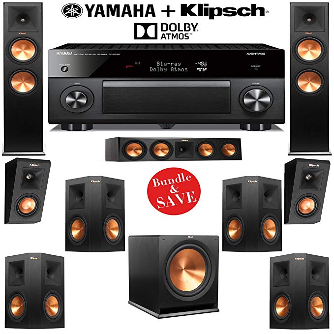 Klipsch RP-250F 7.1.2 Reference Premiere Dolby Atmos Home Theater System with Yamaha RX-A2060BL 9.2-Ch A/V Receiver