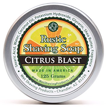 WSP Rustic Shaving Soap 4.4 Oz in Tin; Artisan Made in America Using Vegan Natural Ingredients (Citrus Blast)