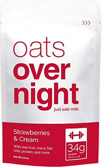Oats Overnight - Strawberries & Cream (3oz per pack) - High-Protein, Low-Sugar, Gluten-Free (12 Pack)