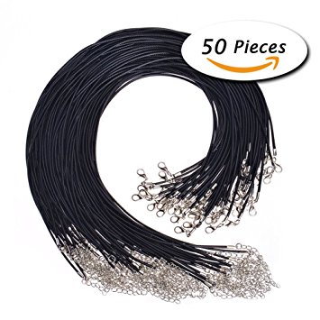 Paxcoo 50Pcs 18" Black Waxed Necklace Cord for Jewelry Making