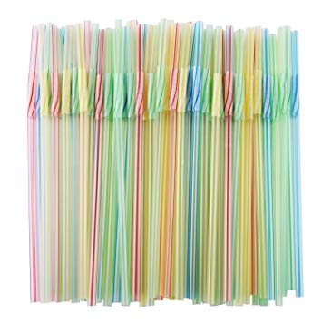 ALINK Flexible Extendable Striped Plastic Drinking Straws, Extra Long Disposable Bendy Party Fancy Straws, Pack of 200