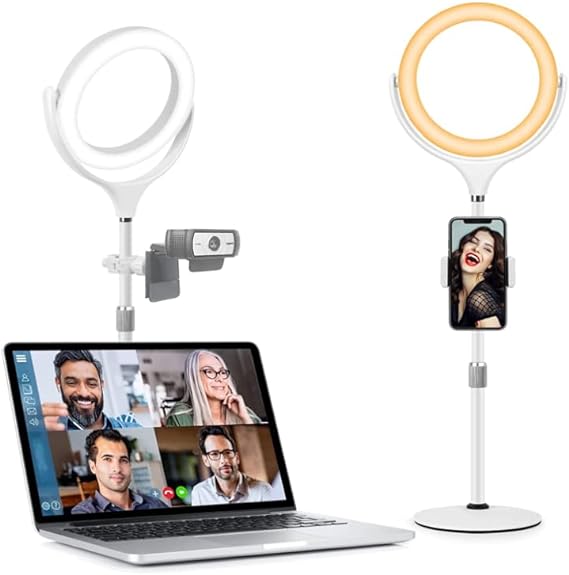 Desk Ring Light with Stand & Phone Holder, 7'' LED Ring Light for Laptop Monitor/PC/Webcam/iPhone, Lighting for Video Conference Recording/Selfie/Zoom/Meeting/Streaming/Makeup/YouTube/Tiktok