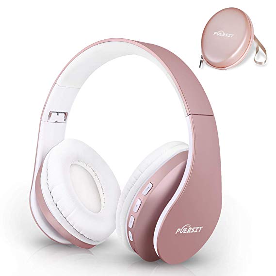 Bluetooth Headphones Wireless, Puersit Foldable and Light Weight Over Ear Headset，Wireless and Wired Headphones with Microphone for iPhone Samsung TV PC Laptop(Rose Gold)