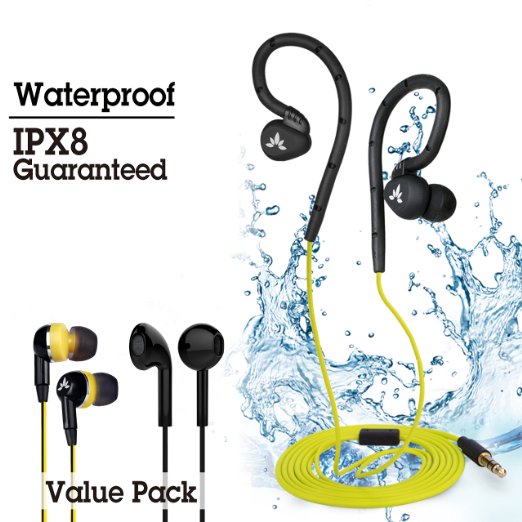 Avantree WATERPROOF IPX8 Secure Fit Sports Earphones, Value Pack Earbuds, 3 Different Types Headphones for Indoor & Outdoor Use