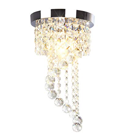 Surpars House Flush Mount 1-Light Crystal Chandelier Silver Pendant Light