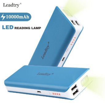 Leadtry® 10000mah Fast Charging Portable Charger External Battery Pack Power Bank with Powerful Dual USB Port Build in Flash Light for Iphone 6s Plus, Ipad and Samsung Tablet Blue