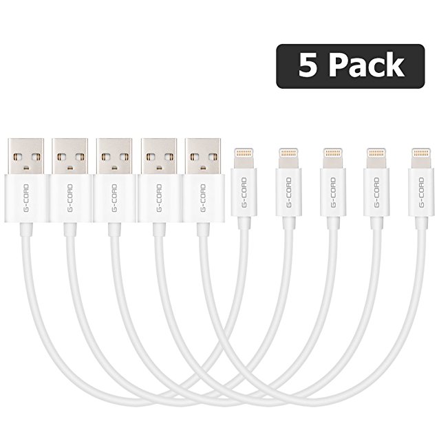 G-Cord Apple MFI Certified Short Lightning to USB Charging and Sync Cable (4 Pack, 7 Inch)