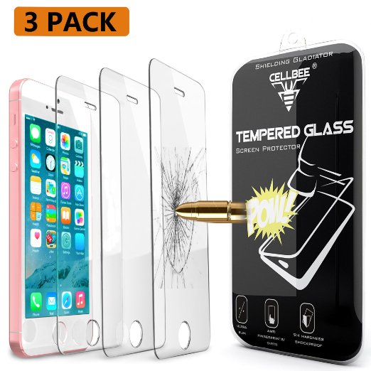 iPhone SE Screen Protector CellBee 3 PACKShielding Gladiator Premium High Definition Shockproof Clear Tempered Glass Screen Protector 03mm Thickness 25D Curved Edge for iPhone SE5S