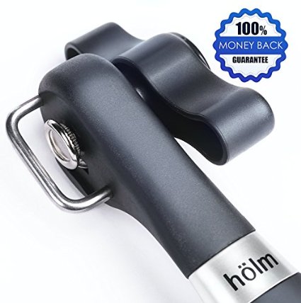 hölm Kitchen Collection Professional Ergonomic Smooth Edge, Side Cut Manual Can Opener. Sharp Easy Turn Design With Good Soft Grips Handle Cans Lid Lifter - Black