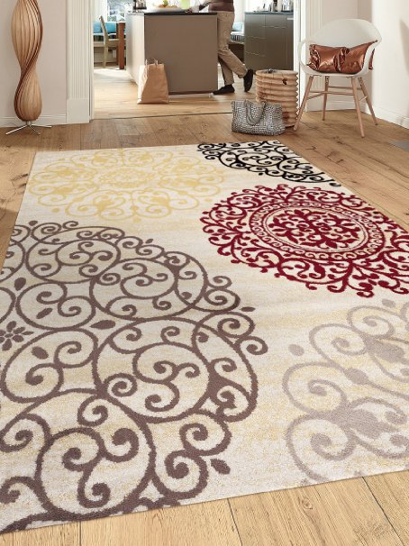 Contemporary Modern Floral Cream 5'3" x 7'3" Indoor Soft Area Rug