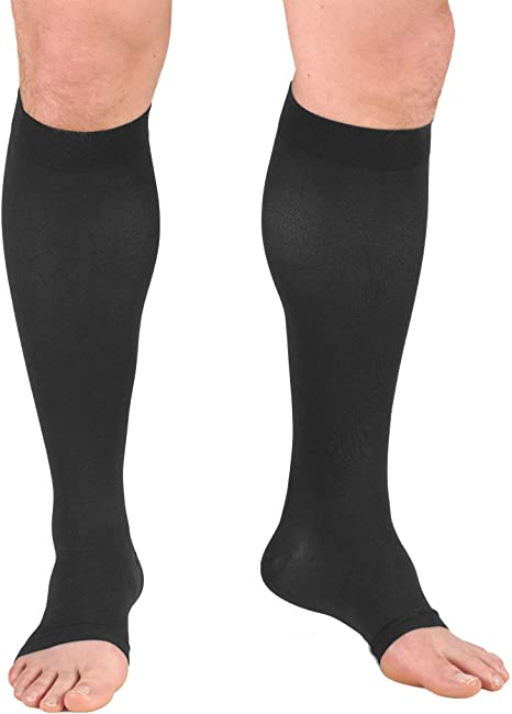 Truform 20-30 mmHg Compression Stocking for Men and Women, Knee high Length, Open Toe, Charcoal, Medium