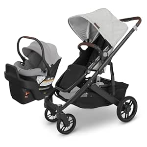 UPPAbaby Travel System, includes Cruz V2 Stroller   Aria Lightweight Infant Car Seat Combo/Stroller, Car Seat, Base with Load Leg   Robust Infant Insert Included/Anthony (White   Grey Chenille)