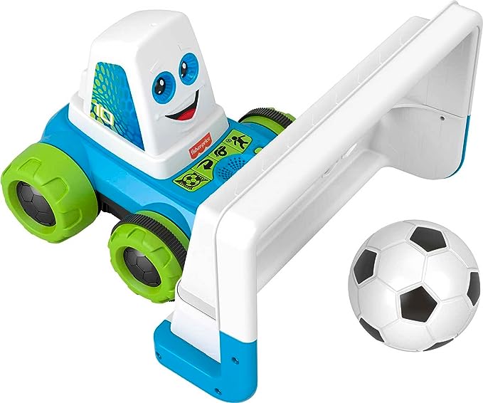 Fisher-Price Goaldozer Electronic Soccer Game with Net Lights Sounds and Motorized Motion for Preschool Sports Play