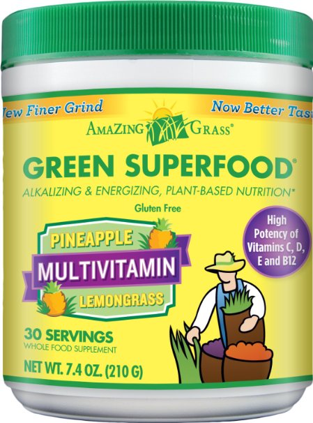 Amazing Grass Green Superfood Multivitamin Pineapple Lemongrass 30 Servings 74 Ounces