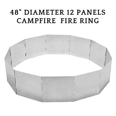 CO-Z 48" Diameter 12 Panels Portable Campfire Fire Ring, Large Outdoor Foldable Fire Pit, Stackable, Heavy Duty Steel Panel Finished in Zinc (Silver)