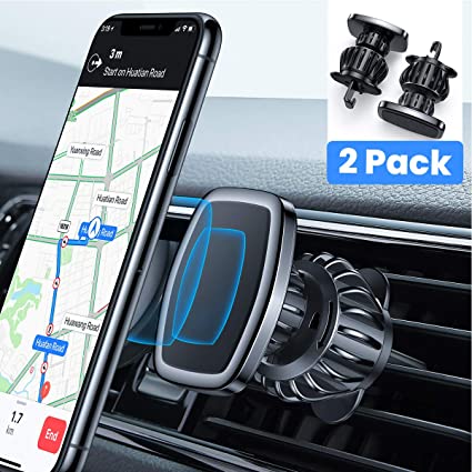 LISEN Phone Holder for Car, 2 Pack Upgraded Clip Magnetic Phone Car Mount for iPhone 6 Strong Magnets Air Vent Phone Holder Compatible with All Smartphone and Tablets, with 4Round & 2Square Plates