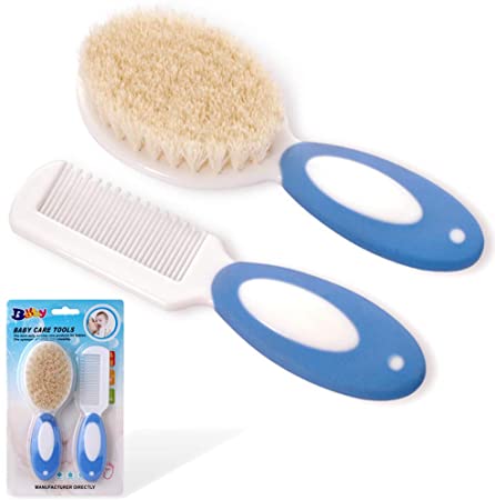 Baby Hair Brush for Newborns & Toddlers | Natural Soft Goat Bristles | Ideal for Cradle Cap | Perfect Baby Registry Gift (Blue)