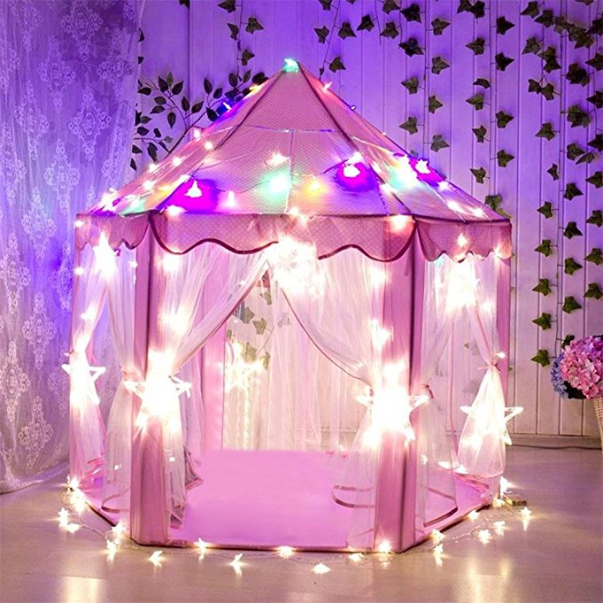 [UPGRATED]Princess Castle Play House, Play Tent for Girls Fairy Princess Castle Tent, Large Portable Pop Up Halloween Funny House, Indoor/Outdoor Kids Play Tent