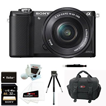 Sony ILCE5000LB ILCE-5000LB ILCE 500LB Alpha A5000 Mirrorless Digital Camera with 16-50mm Lens (Black)   16GB Memory Card   Soft Carry Case   Extra Battery   Accessory Kit
