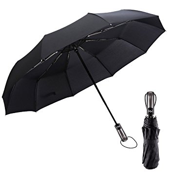Umbrella - 10 Ribs Umbrella Windproof Auto Open Close Unbreakable Large Canopy Foldable Business Compact Travel Rain Umbrella for Men Women (Black)