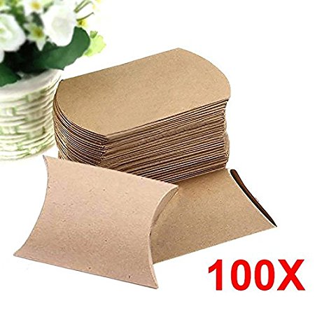 Hrph 100Pcs Kraft Paper Pillow Candy Box Valentine's Day Wedding Favor Gift Party Supply