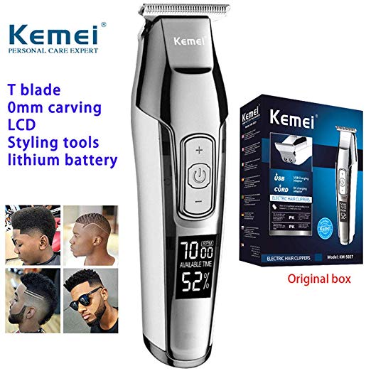 KEMEI Men's LCD Display Baldheaded Hair Clipper Professional Beard Hair Trimmer Tools Wireless Electric Haircut Cutter Machine Rechargeable Edger,Cordless and USB Rechargeable