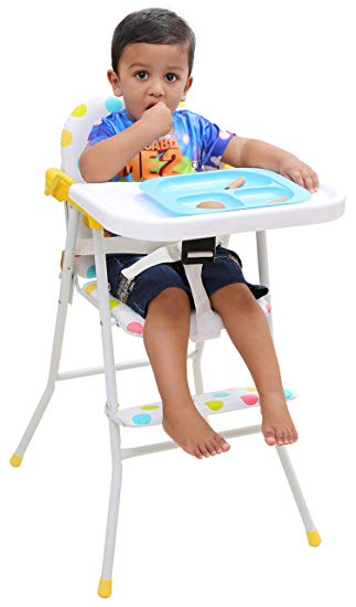 Kurtzy Kids Portable Highchair Aluminium with Foldable Tray Cushion with Adjustable Strap, 6 Months/XL (White)